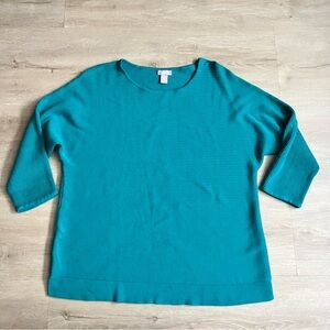 Chico’s Women’s Large Teal Ribbed Knit Raglan 3/4 Sleeve Pullover Sweater Top
